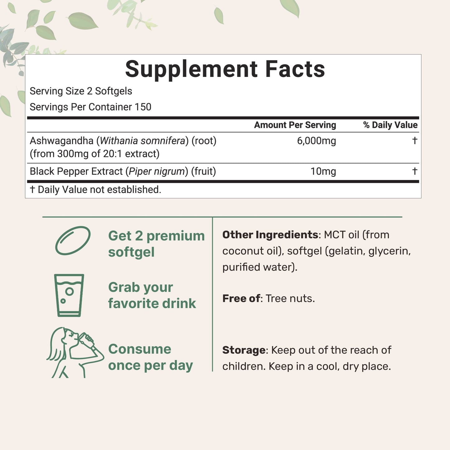 nutrimax™ Ashwagandha en Cápsulas Blandas con Aceite MCT de Coco