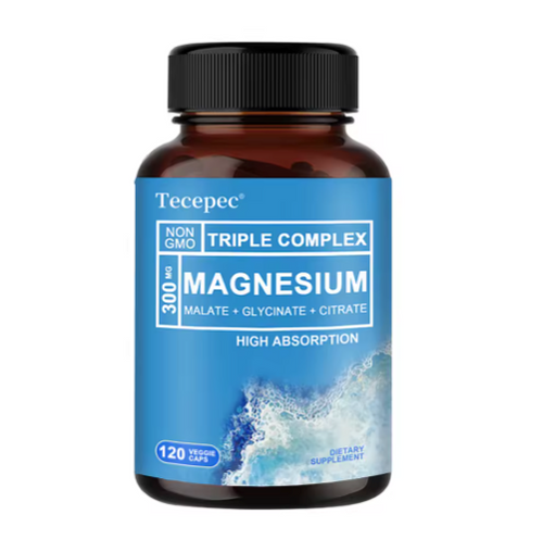 Triple Magnesio | 300 mg de Magnesio Glicinato, Malato y Citrato, Apoyo para Músculos, Nervios y Energía, 120 Cápsulas