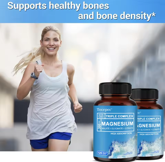 Triple Magnesio | 300 mg de Magnesio Glicinato, Malato y Citrato, Apoyo para Músculos, Nervios y Energía, 120 Cápsulas